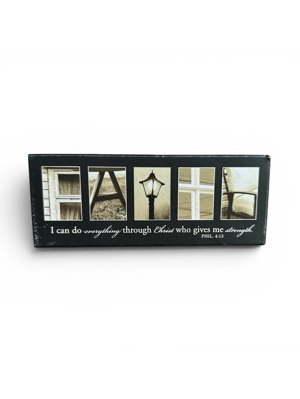 Vintage Inspirational Wooden Block Sign with Phil. 4:13 Verse